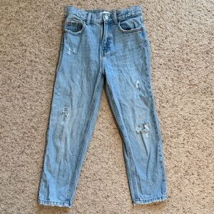 Zara Girls Light Blue Distressed Straight Leg Jeans
